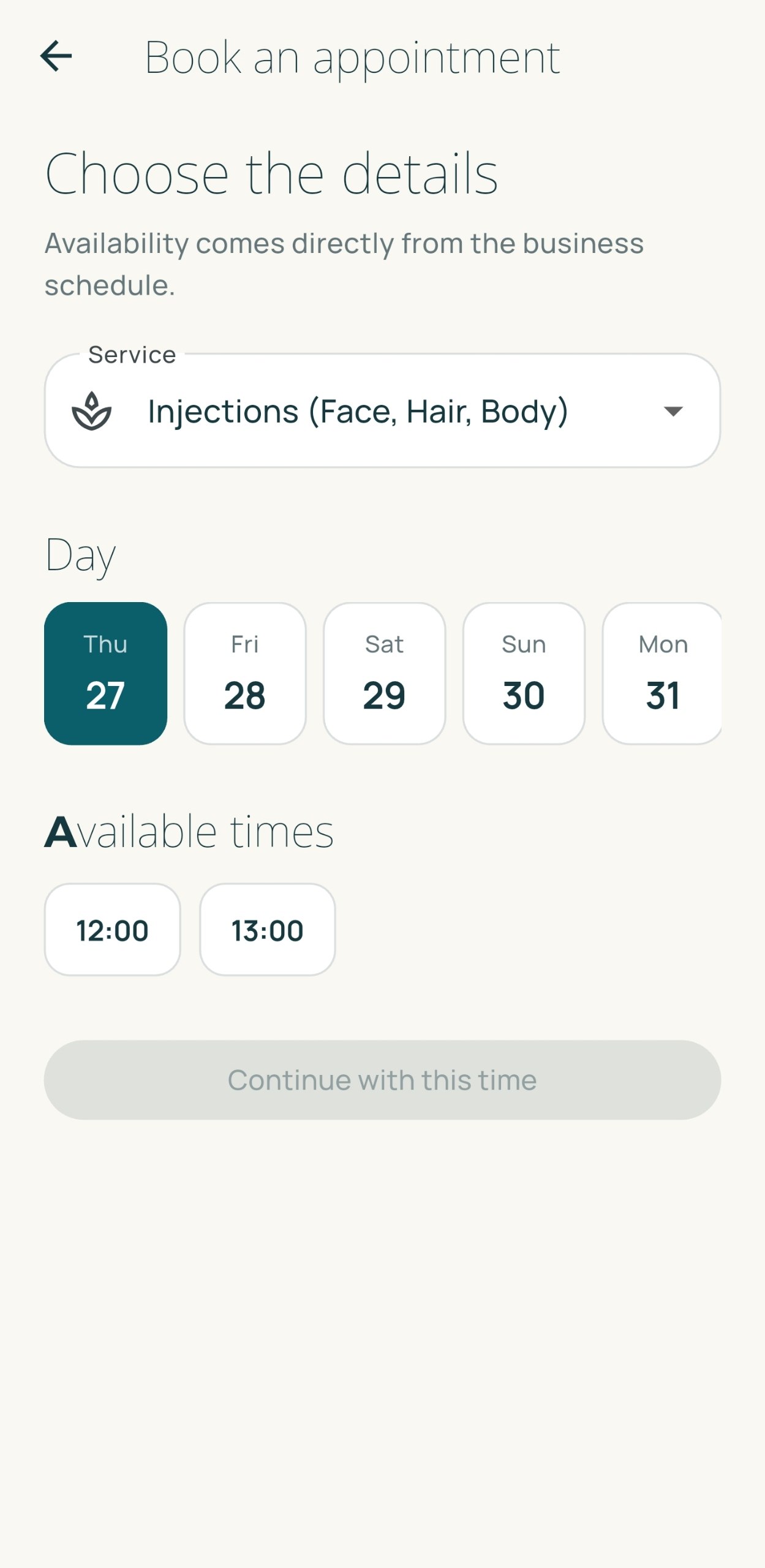 Choosing a service and available appointment in the 3alMaw3ed app
